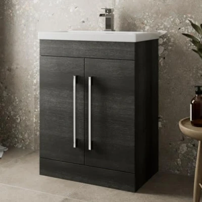 Image of AURORA® 600mm Freestanding Vanity Unit Furniture, Wash Basin Bathroom Sink, Soft Close Door, Storage Cabinet, Charcoal Grey