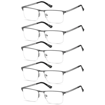 Image of EYECEDAR 5 Pack Reading Glasses for Men Metal Gunmetal Half Frame Spring Hinges Eyeglasses Readers 1.50