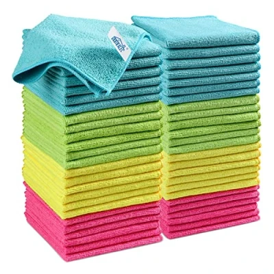 Image of HOMEXCEL Microfibre Cloth,50 Pack Cleaning Rag,Microfibre Cloths Towels with 4 Color Assorted,29 x 29 cm (Green/Blue/Yellow/Pink)