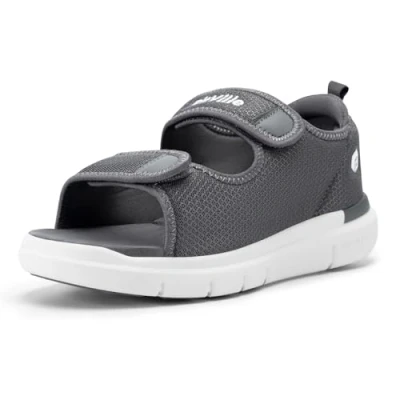 Image of FitVille Men&#039;s Diabetic Sandals Extra Wide Edema Shoes with Adjustable Strap Width Slippers for Swollen Feet 9.5 UK Steel Grey