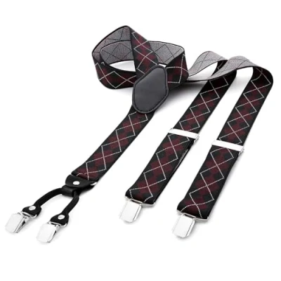 Image of DonDon Mens Braces Suspenders 3,5 cm 1,38&quot; Wide 4 Clips with Leather in Y Form Elasticated and Adjustable Length Black Red White