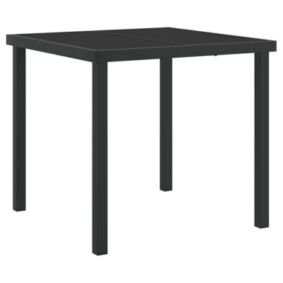 Image of vidaXL Outdoor Patio Table Black 80x80 cm Tempered Glass Square Dining/Garden Furniture