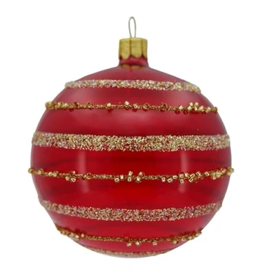 Image of Ornex Set of 6 Ornamental Baubles (Diameter 8 cm) in Hand Blown and Decorated Glass for Christmas Tree, Red, Gold, Balls Diameter cm
