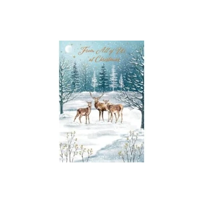 Image of Piccadilly Greetings Traditional Christmas Card, From All of Us, Deer family 9 x 6 inches
