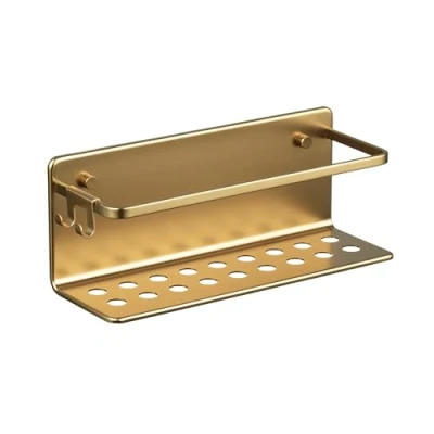 Image of TATAY Bathroom basket Collection Serenity, Made of Aluminium, Color Gold. Measures 12x30x10 cm