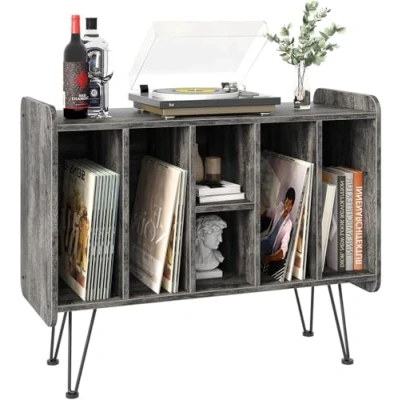 Image of Record Player Stand, Vinyl Storage 3 Tier End Table, Turntable Stand for Player, Table Up to 200 Albums, Holder Cabinet Living Room Bedroom (Gray)