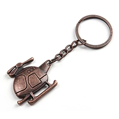 Image of Komonee Bronze Helicopter Key Chain Metal Heli Keyring VTOL Flying Aircraft Mens Womens Keychain