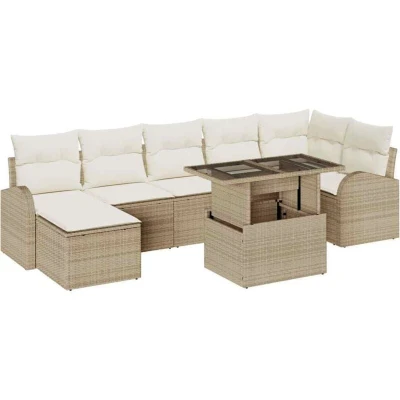 Image of vidaXL 8 Piece Garden Sofa Set with Cushions Beige Poly Rattan