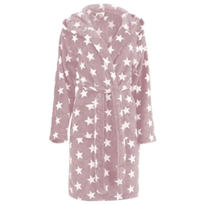 Image of BRANDSSELLER Ladies stars hooded Bathrobe/Dressing Gown L/XL Pink/White