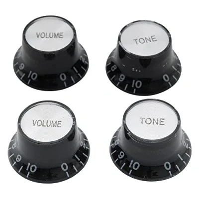 Image of Musiclily Metric Top Hat Bell Knobs 2 Volume and Tone Control for Les Paul SG Style Electric Guitar, Black with Alumium