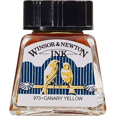 Image of Winsor &amp; Newton 1005123 Drawing Ink Bottle, 14 ml Canary Yellow