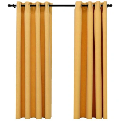 Image of vidaXL Linen Look Blackout Curtains with Grommets 2pcs Yellow 140x175cm