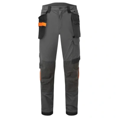 Image of Portwest EV440 Men&#039;s Slim Fit Work Trousers Stretch Fabric Workwear Utility Safety with Holster and Knee Pad Pockets Metal Grey, 42 Tall