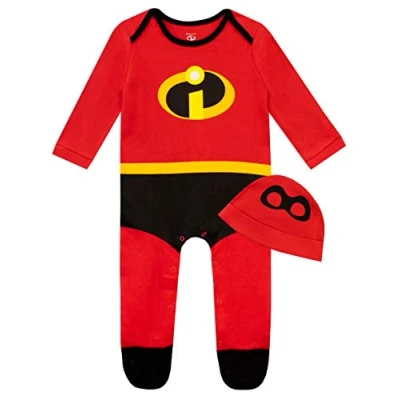 Image of Disney Baby Sleepsuits with Hat The Incredibles Grow Newborn Sleepsuit Sleepwear Set Red 12 18 Months