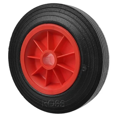 Image of Solid Rubber Trolley Wheel Puncture Proof Red Plastic Centre 200mm Dia. 1/2&quot; Bore Non Marking Replacement