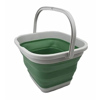 Image of SAMMART 11L Collapsible Rectangular Handy Basket/Bucket (Grey/Dark Sea Green)