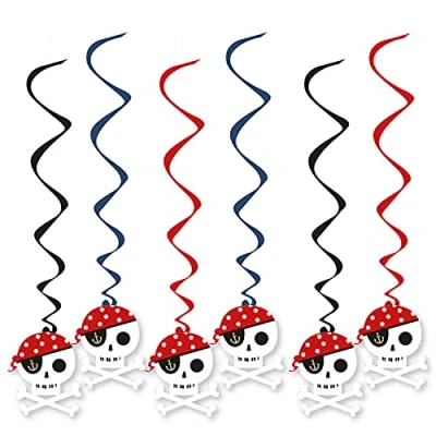 Image of Amscan 9911416 Treasure Island Pirate Kids Birthday Party Hanging Swirls Decorations 6 Pack