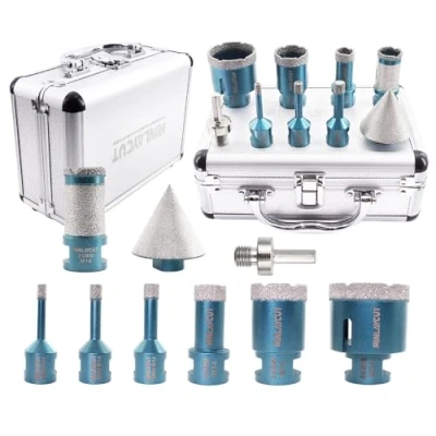 Image of MINLAYCUT Diamond Core Drill Bits Kit 6/8/10/20/35/50mm+50MM Beveling Chamfer Bit+25MM Finger Bit+Hex Adapter for Porcelain Ceramic Tile Granite Marble