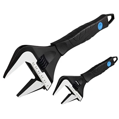 Image of MAXPOWER Adjustable Wrenches Wide Jaw, 2PCs Stubby Spanner Set Deep Jaw Plumbing Spanners Wrenches, 150mm (6&quot;) &amp; 250mm (10&quot;) in a Kitbag