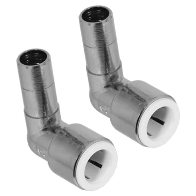 Image of Radiator Valve Reducer Elbow Compression Chrome 15mm x Push fit (Pair)