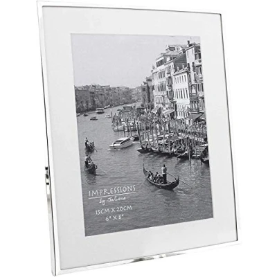 Image of Impressions narrow silver plated 6&quot; x 8&quot; photo frame with white mount boarder