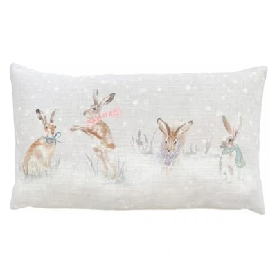 Image of Evans Lichfield Snowy Hares Cushion Cover, 30 x 50cm
