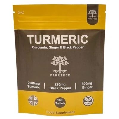 Image of Turmeric Tablets 2200mg with Black Pepper and Ginger 180 High Strength 95% Curcumin Supplement not Capsules Vegan Gluten Free Made in The UK