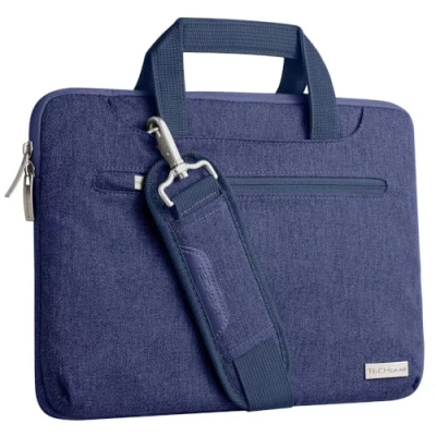 Image of TECHGEAR Case for 15&quot; 15.6&quot; Laptops, Portable Multi function Laptop with Adjustable Shoulder Strap, Luggage Strap &amp; Suppressible Handles, Sleeve Organiser Cover + Pockets BLUE