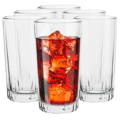 Image of TREND FOR HOME Highball Glasses Drinking 340 ml Set of 6 Tall Glass Tumblers Long Drink Cocktail Water Juice Dishwasher Safe Collection Gina