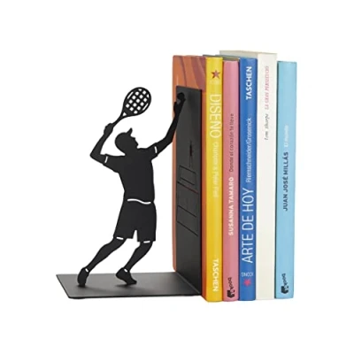 Image of Balvi Bookend Match Ball Colour black Book support with tennis player Metal