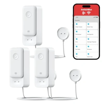 Image of SwitchBot WiFi Water Sensor 3Pack No Hub Required, Smart Leak Detector 100dB Adjustable Alerts &amp; App Alerts, IP67 Waterproof, Wireless for Home with 1m (3.28ft) Sensing Cable