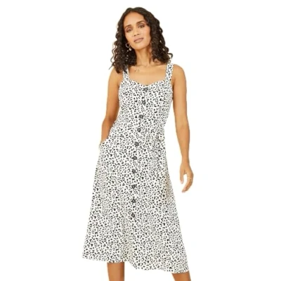 Image of Yumi Womens White Animal Print Button Up Sundress Size 10 UK