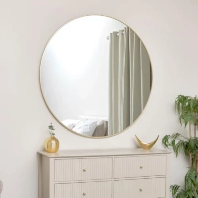 Image of Melody Maison Round Gold Mirror 120x120cm, Circle Hanging Wall Mirror, for Living Room, Bathroom, Bedroom, Hallway