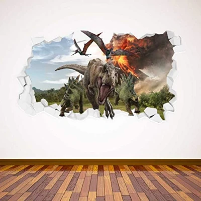 Image of Jurassic World : Fallen Kingdom Dinosaur &amp; Volcano Smashed Wall Mural Vinyl Art Decal Sticker (60cm)