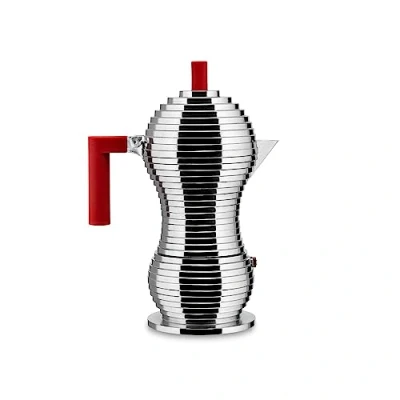 Image of Alessi MDL02/6RFM Espresso Coffee Maker, PA, Aluminium Casting, Red, 6 Cups