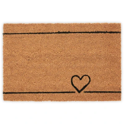 Image of Relaxdays Coir Doormat, Non Slip, Elegant Heart Print, Indoor &amp; Outdoor, Dirt Trap, HWD: 1.5 x 60 40 cm, Natural/Black, Coco