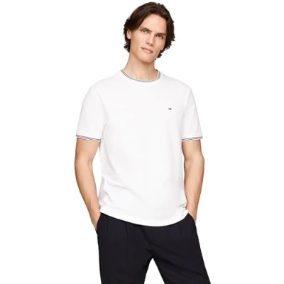 Image of Tommy Hilfiger Men&#039;s Short Sleeve Round Neck Tipped Collar T Shirt, White (White), XXL