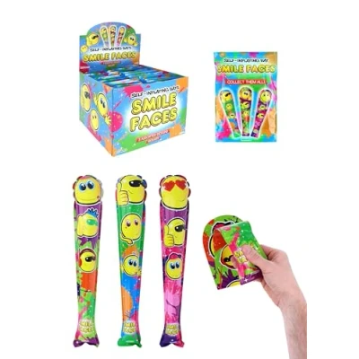 Image of HENBRANDT Single Self Inflating Yellow Smile Face Inflatable Baseball Bat 48cm Kids Blow Up Toys 3 Assorted Designs Fancy Dress Party Decoration Stocking Filler Bag Favours