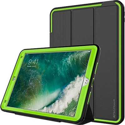 Image of TECHGEAR D FENCE Case fits Apple iPad Air 3 2019, Pro 10.5&quot;, Shockproof Tough Rugged Protective Armour Smart with Detachable Screen Cover/Stand Kids Schools Builders Workman Case, Green