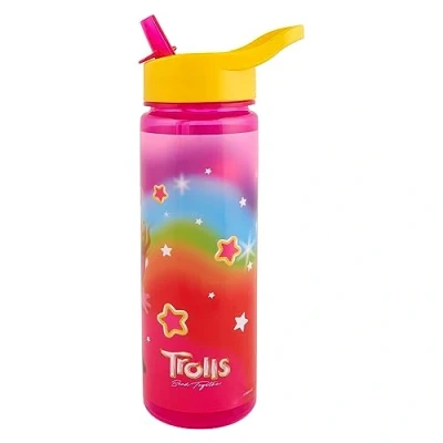 Image of Trolls 3 Band Together Water Bottle Flip Up Straw 600ml Official Merchandise by Polar Gear Kids Reusable Non Spill BPA Free Recyclable Plastic Ideal For School Nursery Sports Picnic