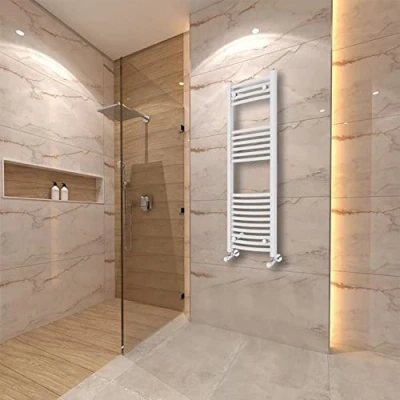 Image of Warmehaus Curved Heated Towel Rail Radiator Ladder White 1200x400mm Central Heating Radiators for Bathroom Kitchen