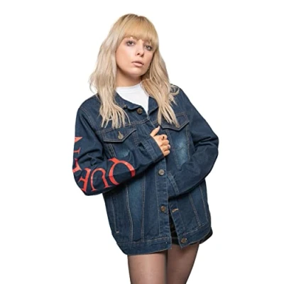 Image of Queen Denim Jacket Classic White Crest Band Logo Official Unisex Blue M