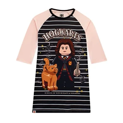 Image of LEGO Harry Potter Girls Hogwarts Nightdress Hermione Long Sleeve Kids Nightwear Pink 11 12 Years (hpnd1849)