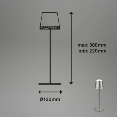 Image of Briloner LED Battery Table Lamp 2 in 1, Stepless Dimmable, Touch, Mobile Light, Outdoor, Cordless, Antique Silver