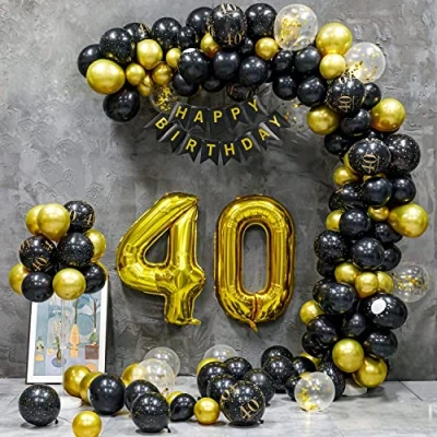 Image of 40th Birthday Balloons,Gold Number 40 Balloon and 20pcs 12&quot; Multicoloured Numbers Printed Latex Age Balloons,Birthday Balloons for Women Men Decorations,40th Anniversary Party Supplies