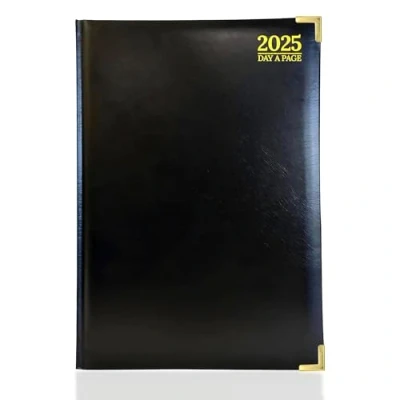 Image of G4GADGET Luxury 2025 A4 Black Day A Page Diary Padded Front &amp; Hardback Cover Gilt Edges