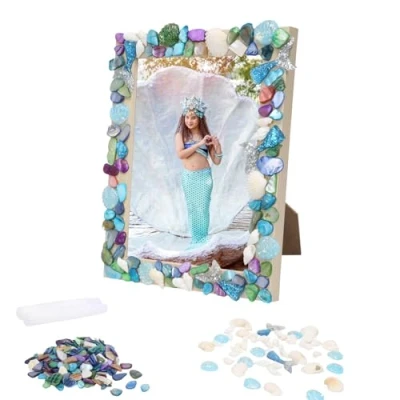 Image of LOOPES Arts and Crafts for Kids,Mermaid Photo Frame Birthday Gifts Girls Age 6 7 8 9 10+Mermaid Craft Kits Kids Creative 12 Year Olds Decorate Your Own Mosaic Kit