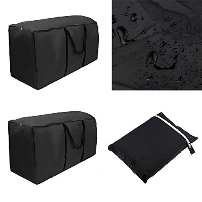 Image of 2 Pcs Outdoor Garden Furniture Cushion Storage Bag Waterproof 116x47x51cm Large with Zip Sturdy Anti UV Rip Proof Oxford Fabric Patio Cover Bags Handle for Bedding Moving Home