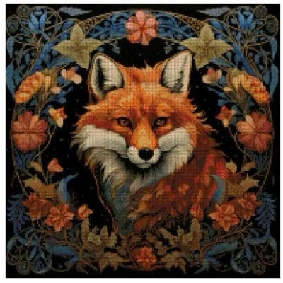 Image of Fox in Wreath Counted Cross Stitch Kits,100% Cotton,200x200 Stitch, 36x36cm Advanced Adult kit