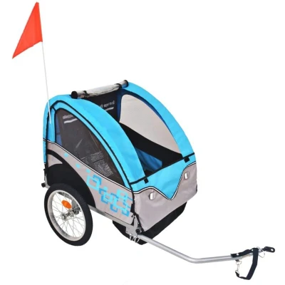Image of &#039;vidaXL Children&#039;s Bicycle Trailer Grey and Blue Safe Comfortable Ride Durable Material, High Visibility Colouring, Foldable, with Storage Pockets